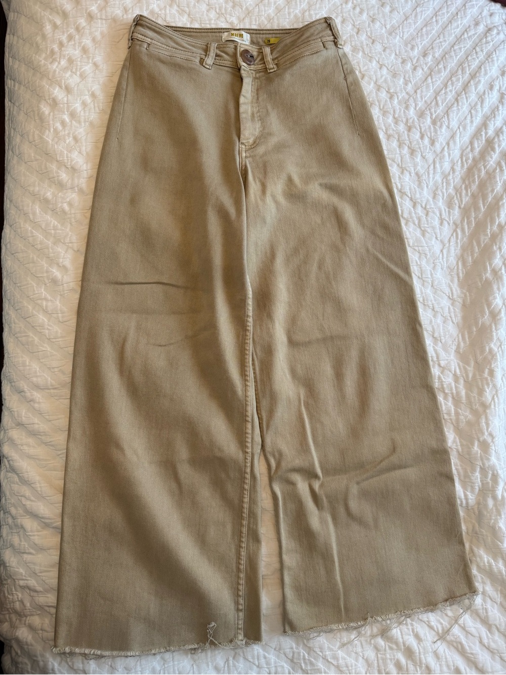 Anthropologie Maeve High Rise Wide Leg Khaki Pants Raw Hem